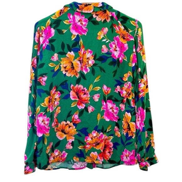 ZARA TRF Collection Kelly Green Floral Button down Long Sleeve size S - Picture 2 of 10